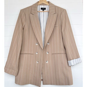 Tahari ASL Peak Lapel Blazer Neutral Beige Pinstripe Career Workwear Size 16